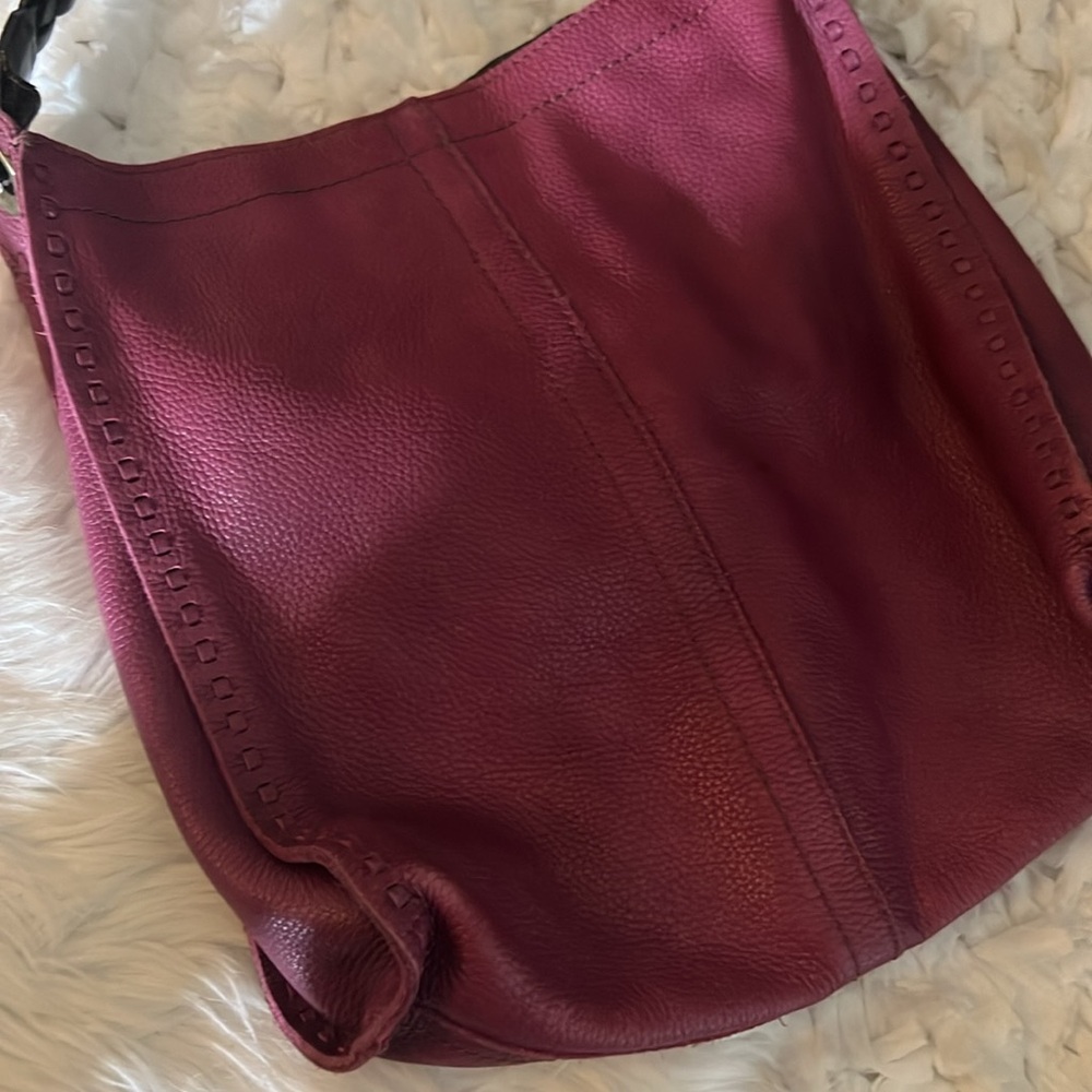 Lucky Brand Women's Dark Pink Slouchy Hobo Boho Bag Size 12" x 14" x 5" - Picture 6 of 12